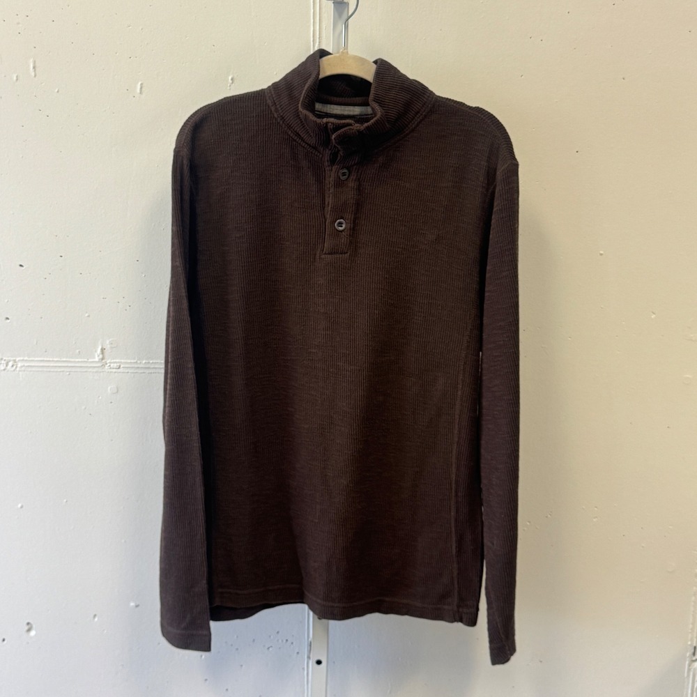 Gap Mens Brown Waffle Knit Thermal Mock Neck Henley Sweater Medium 791814-00